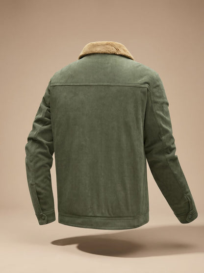 Veste en velours côtelé vert olive vue de dos, empiècement