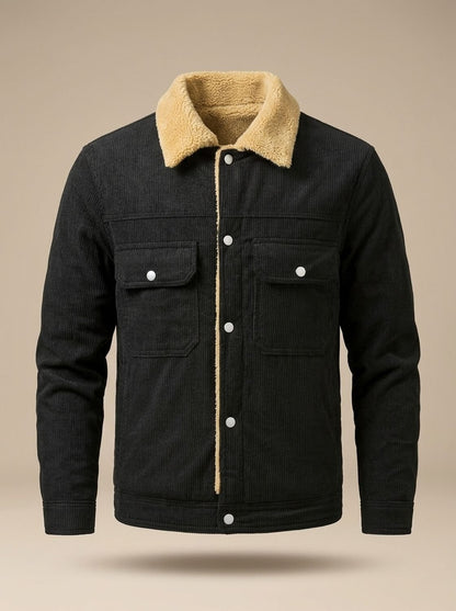 Veste en velours côtelé noire doublée sherpa, vue de face