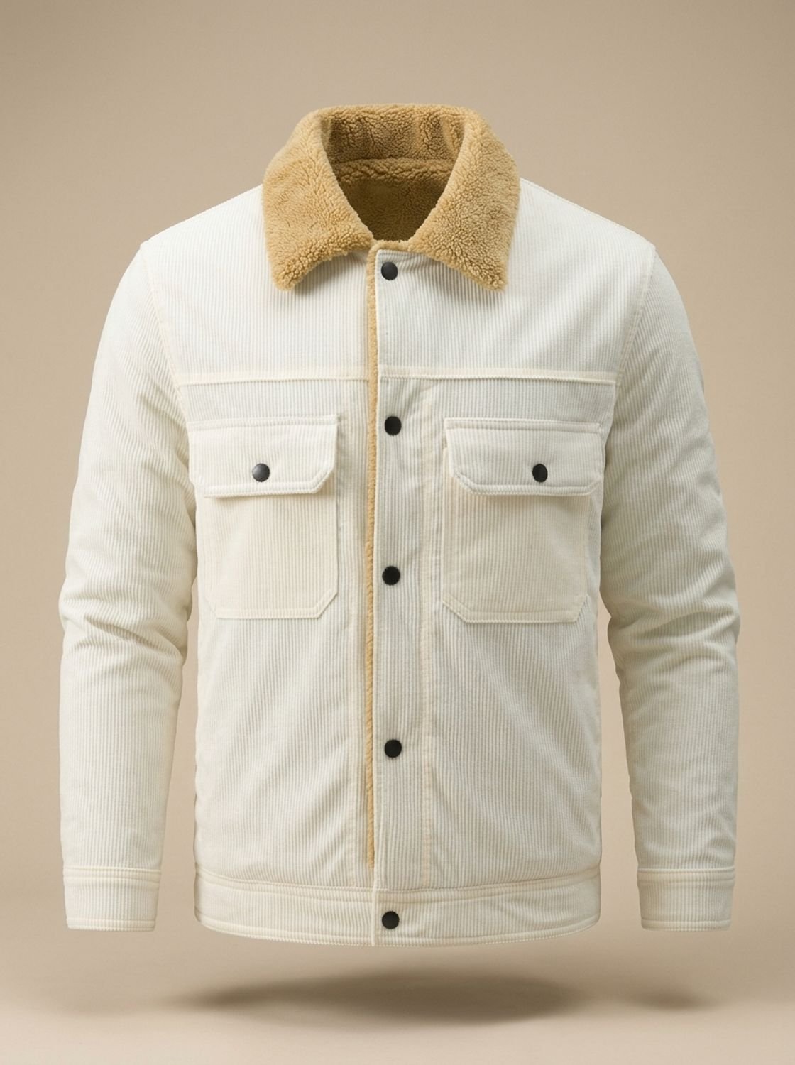 Veste en velours côtelé écrue doublée sherpa, vue de face