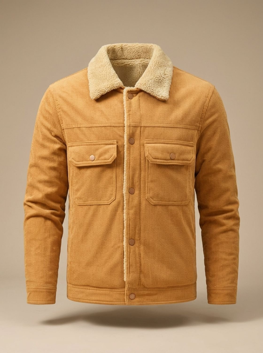 Veste en velours côtelé caramel doublée sherpa, vue de face