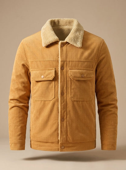 Veste en velours côtelé caramel, poches poitrine à rabat