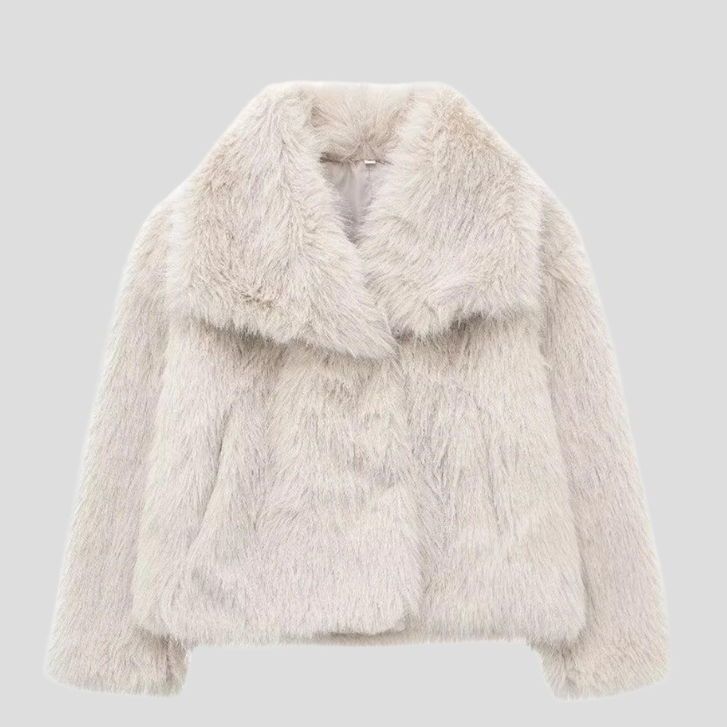 Veste en fausse fourrure pour femme, coloris crème
