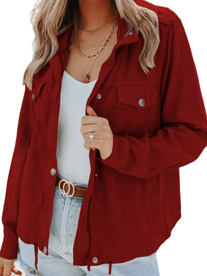 Veste légère cordon taille, coloris bordeaux, vue de face