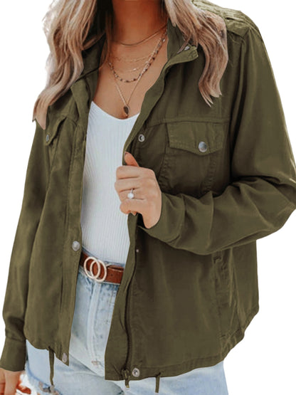 Veste légère cordon taille, coloris vert olive, vue de face