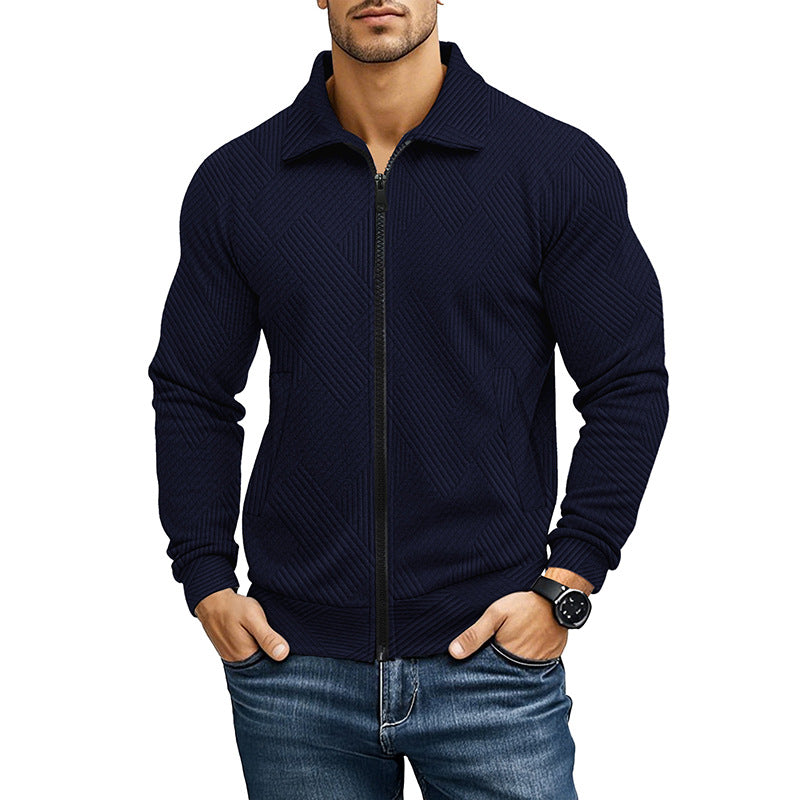 Veste maille structurée zippée, coloris bleu marine, vue de face