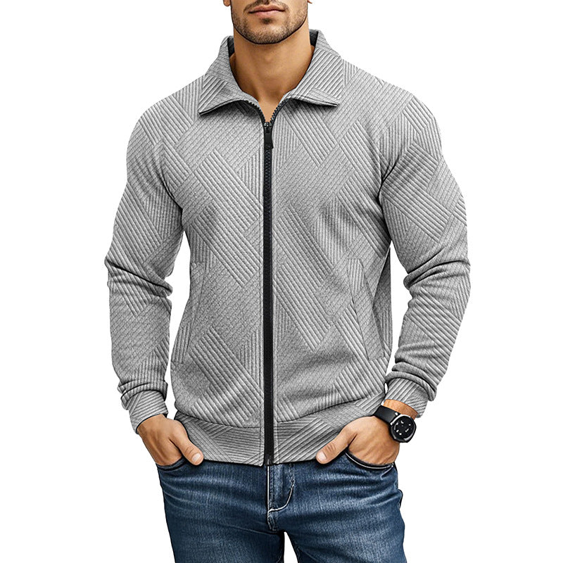 Veste maille structurée zippée, coloris gris clair, vue de face
