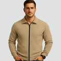 Veste maille structurée zippée, coloris sable, vue de face