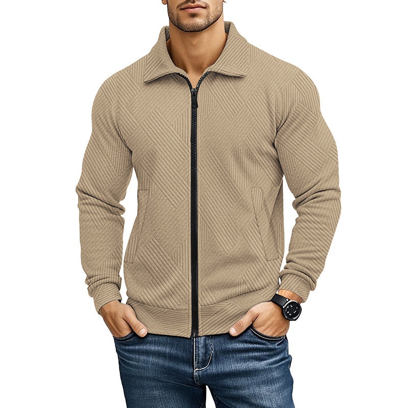 Veste maille structurée zippée, coloris sable, présenté à plat