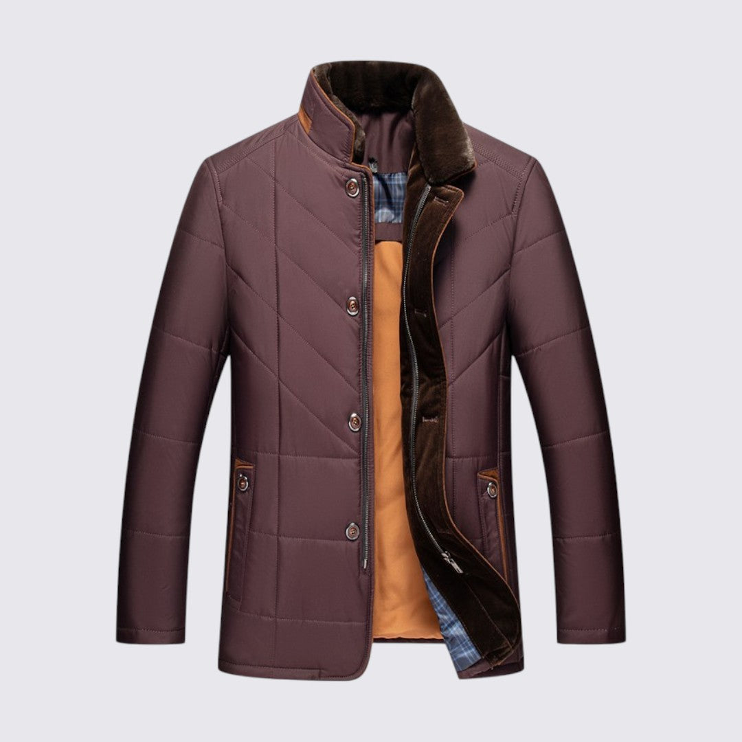 Veste matelassée à col montant, coloris marron, vue de face