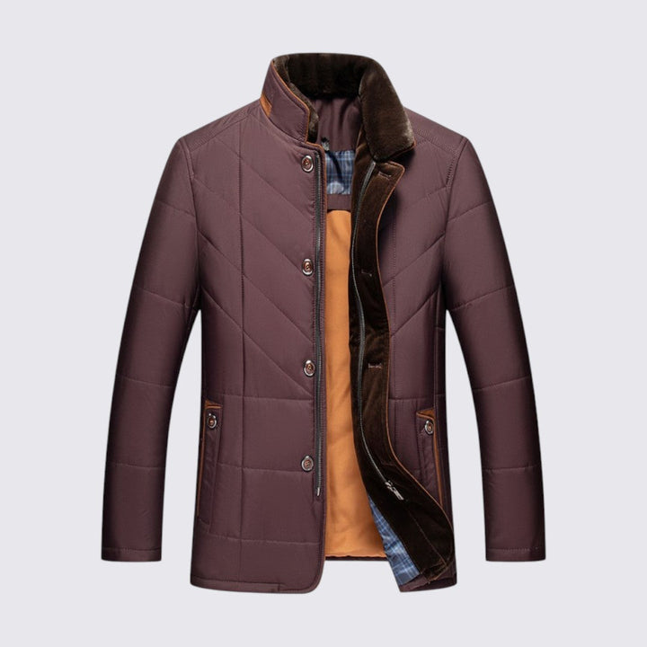 Veste matelassée à col montant, coloris marron, vue de face