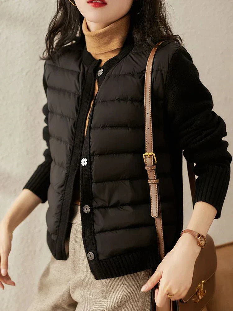 Veste matelassée manches maille, coloris noir, vue de face