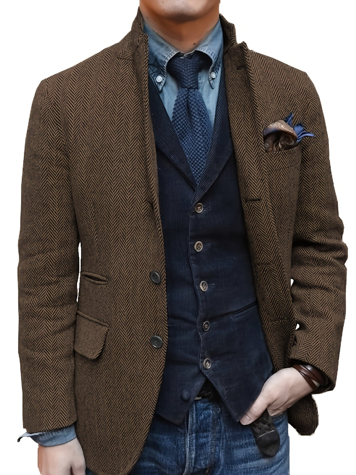 Veste à revers vintage, marron