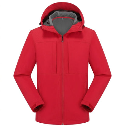 Veste softshell à capuche, coloris rouge, vue de face