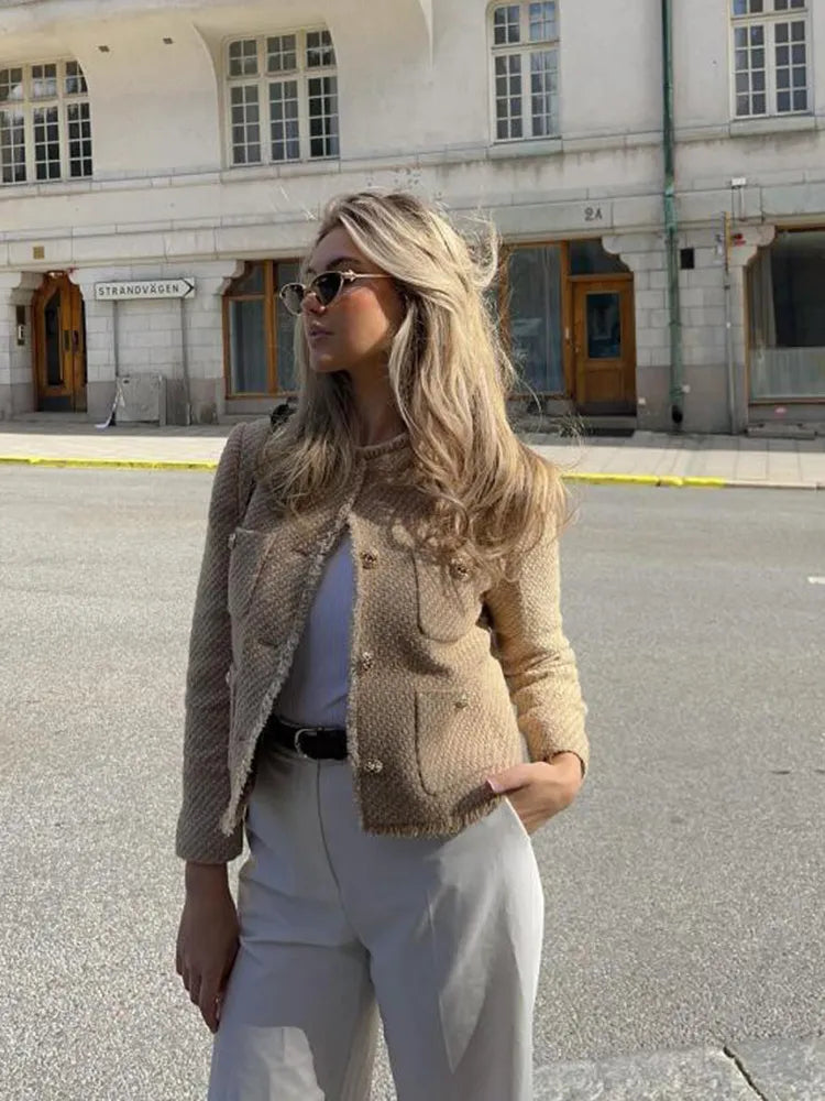 Veste en tweed frangée pour femme