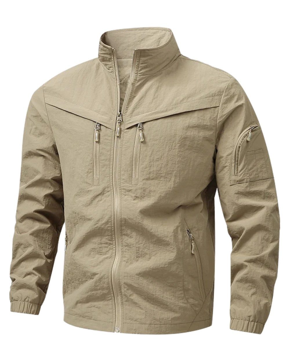 Veste utilitaire col montant, coloris beige, vue de face