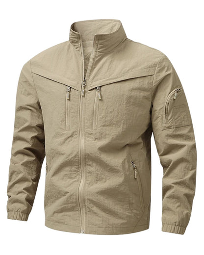 Veste utilitaire col montant, coloris beige, vue de face