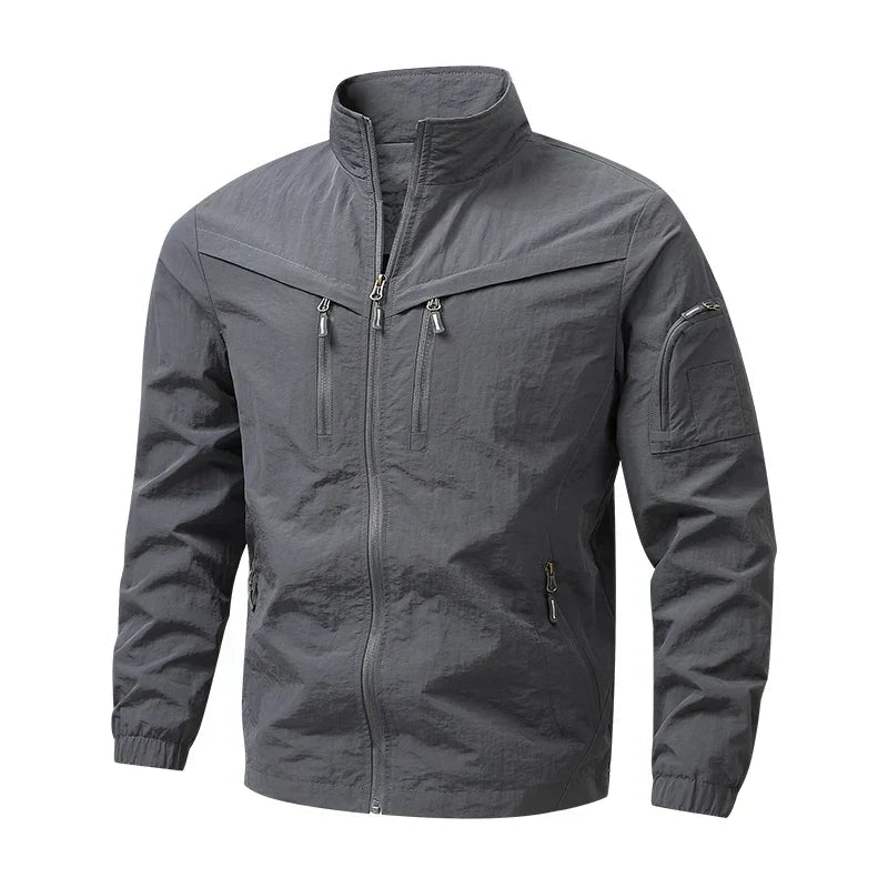 Veste utilitaire col montant, coloris gris, vue de face