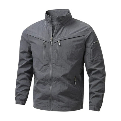 Veste utilitaire col montant, coloris gris, vue de face