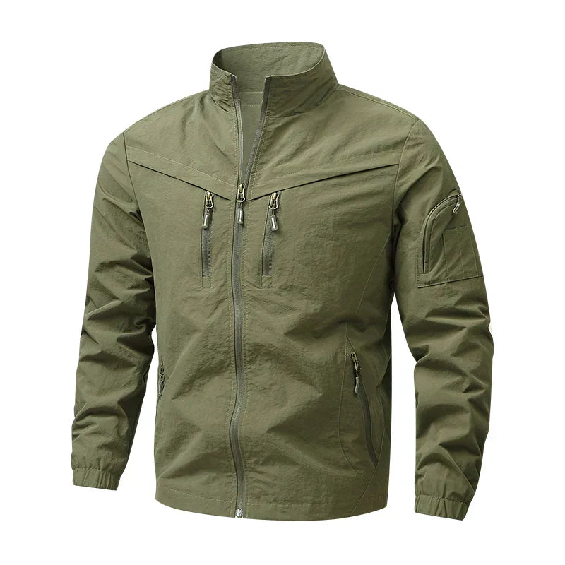Veste utilitaire col montant, coloris vert olive, vue de face