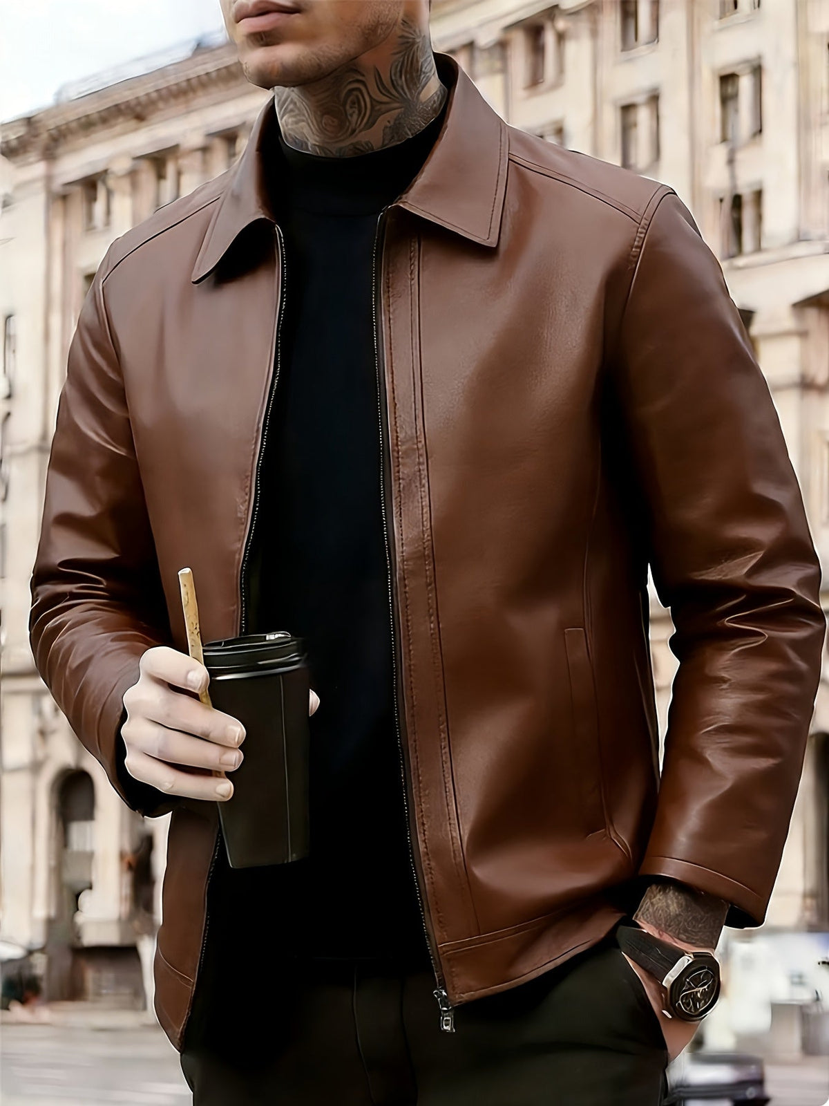 Veste zippée à col, marron