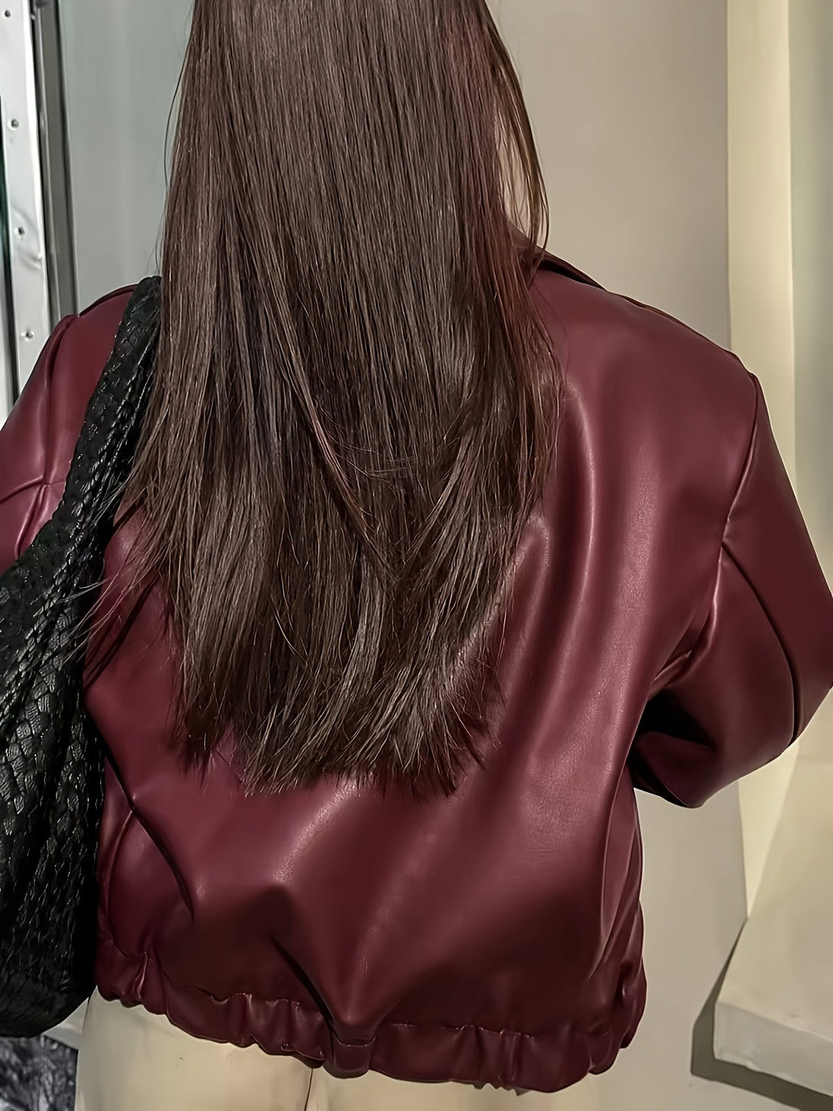 Veste zippée col rabattu, coloris bordeaux, vue de dos