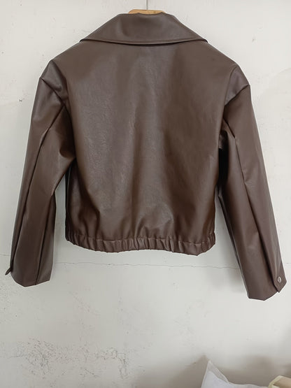 Veste zippée col rabattu, coloris marron foncé, présenté à plat
