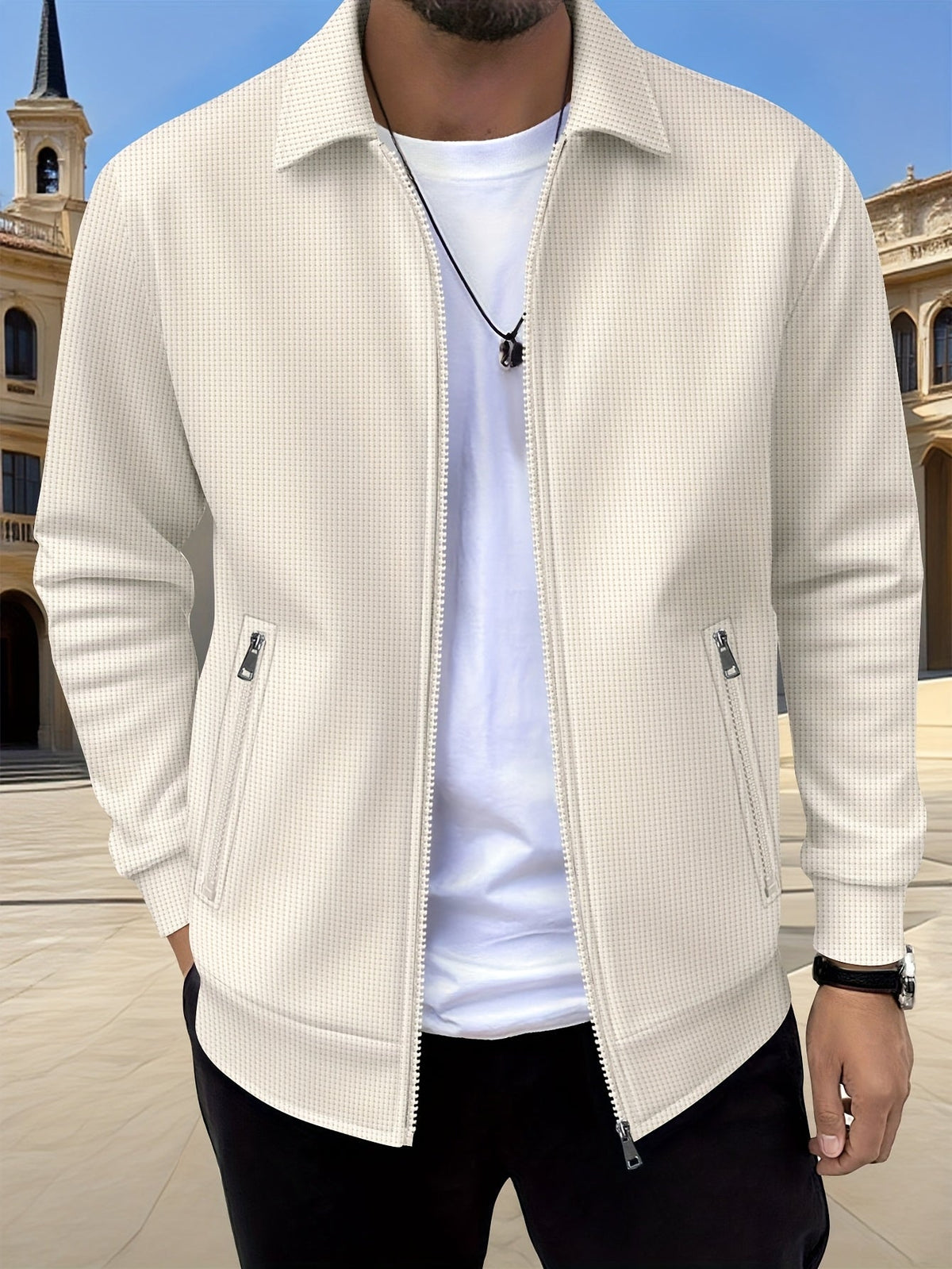 Veste zippée texturée, crème