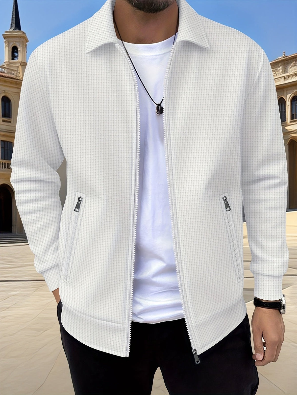 Veste zippée texturée, blanc