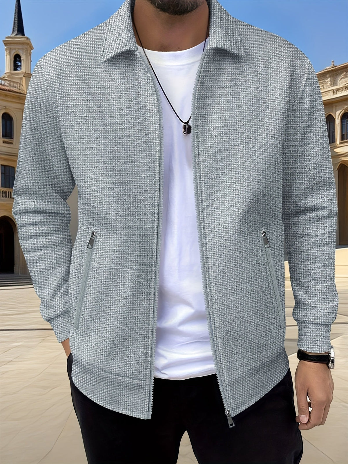Veste zippée texturée, gris