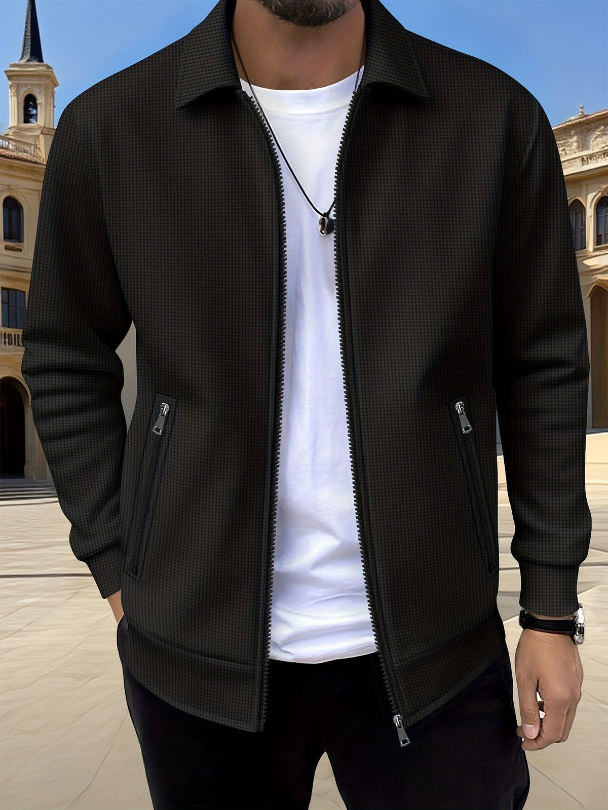 Veste zippée texturée, noir