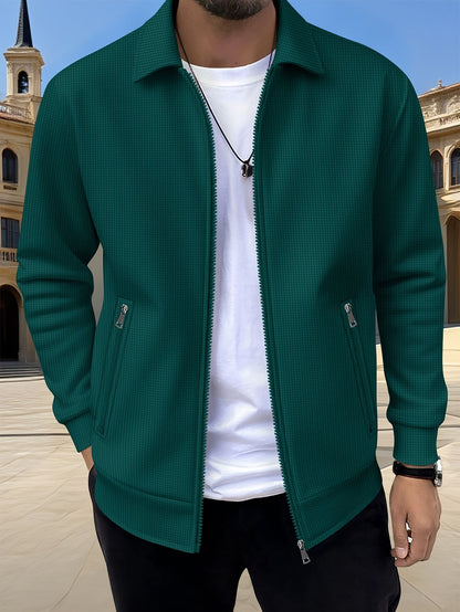 Veste zippée texturée, vert foncé