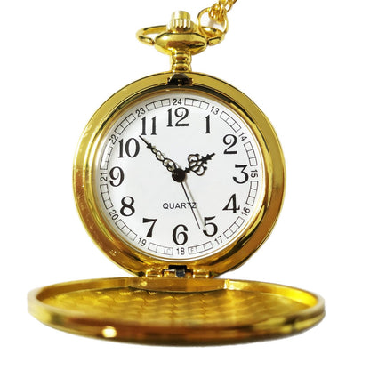 Montre de poche dorée ouverte, cadran blanc à chiffres arabes