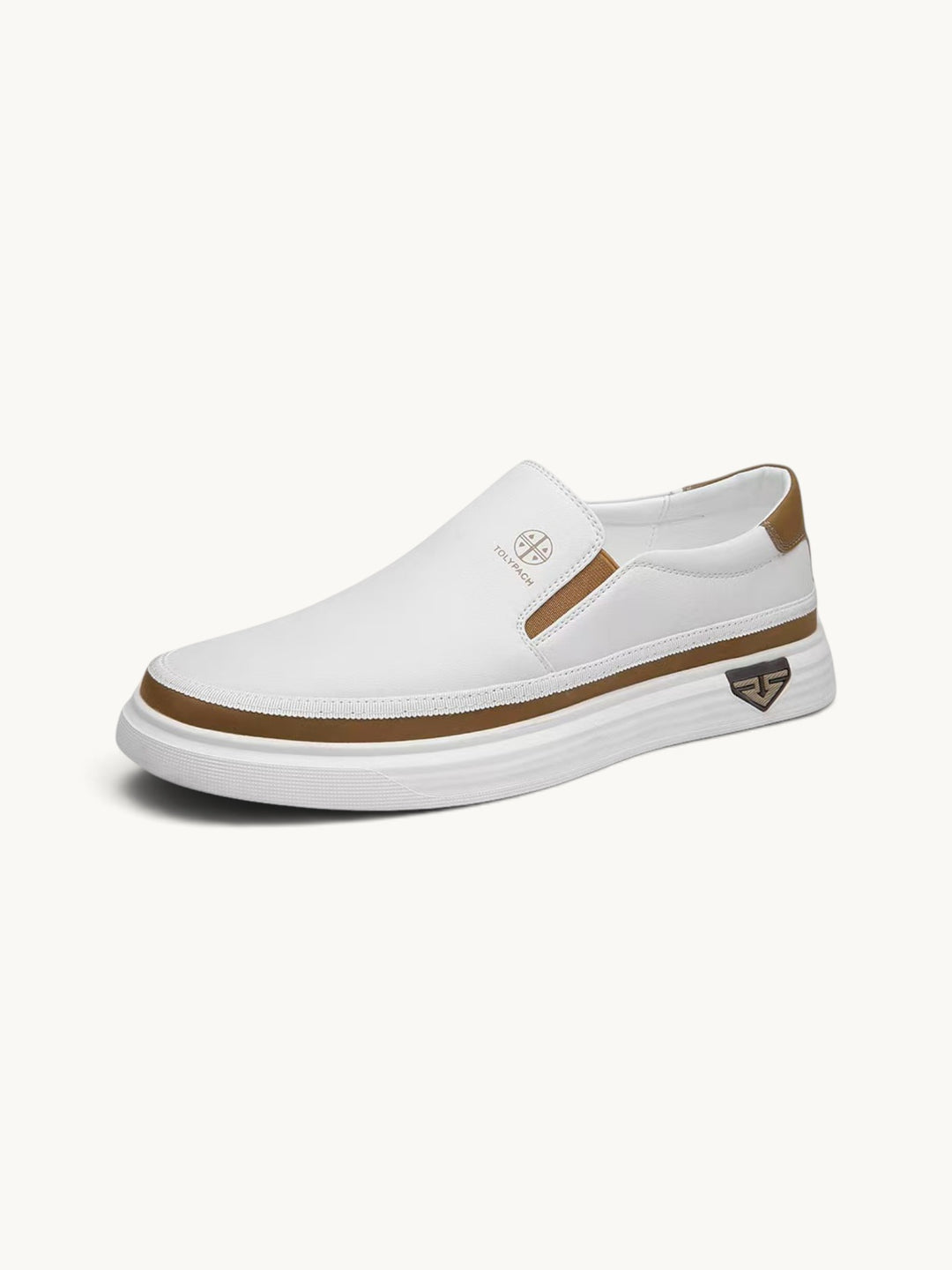 Mocassin à enfiler en cuir blanc à semelle plateforme, vue de profil
